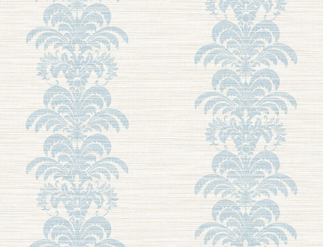 Palm Frond Stripe Stringcloth - Blue Frost and Bone White Wallcovering | Malibu Wallpaper