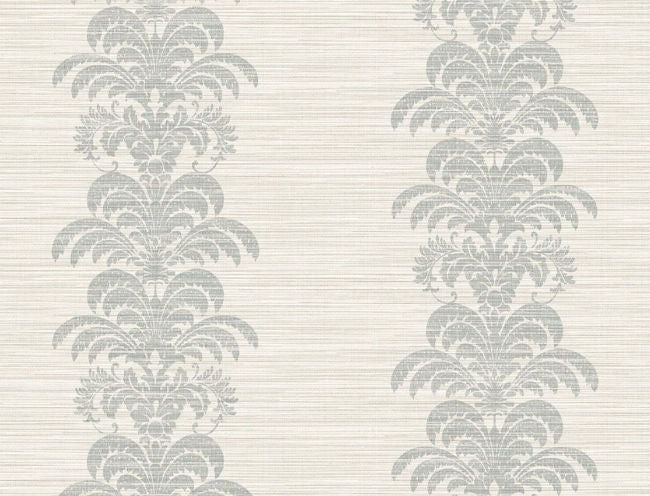 Palm Frond Stripe Stringcloth - Cove Gray and Alabaster Wallcovering | Malibu Wallpaper