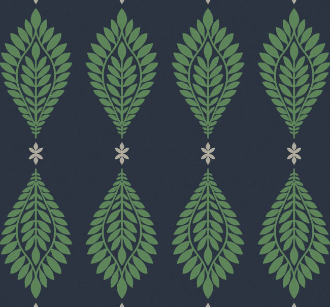 Mirasol Palm Frond - Midnight Blue and Spearmint Wallcovering | Malibu Wallpaper