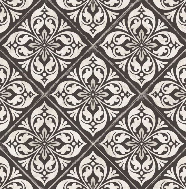Plumosa Tile - Ebony and Silver Wallcovering | Malibu Wallpaper