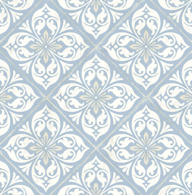 Plumosa Tile - Carolina Blue and Arrowroot Wallcovering | Malibu Wallpaper