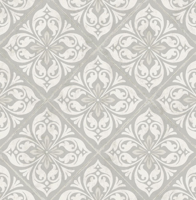 Plumosa Tile - Cove Gray and Silver Wallcovering | Malibu Wallpaper