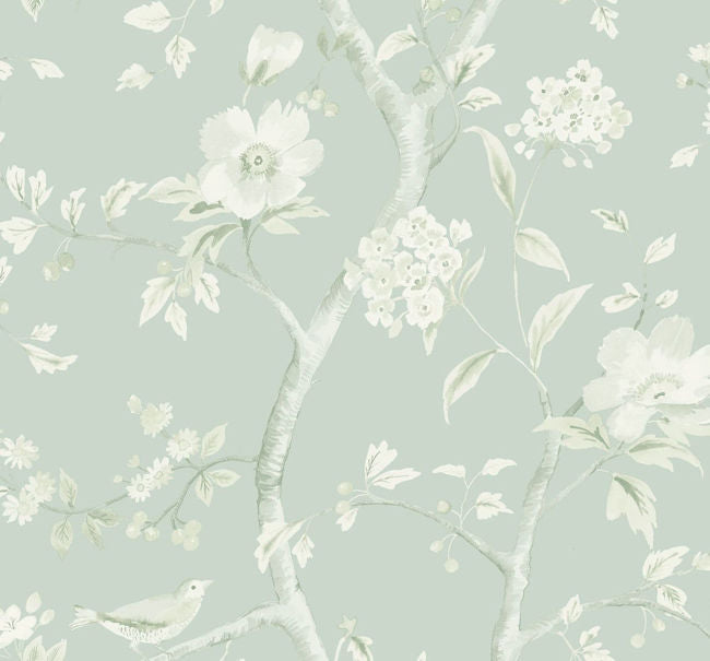 Southport Floral Trail - Sea Glass and Ivory Wallcovering | Malibu Wallpaper