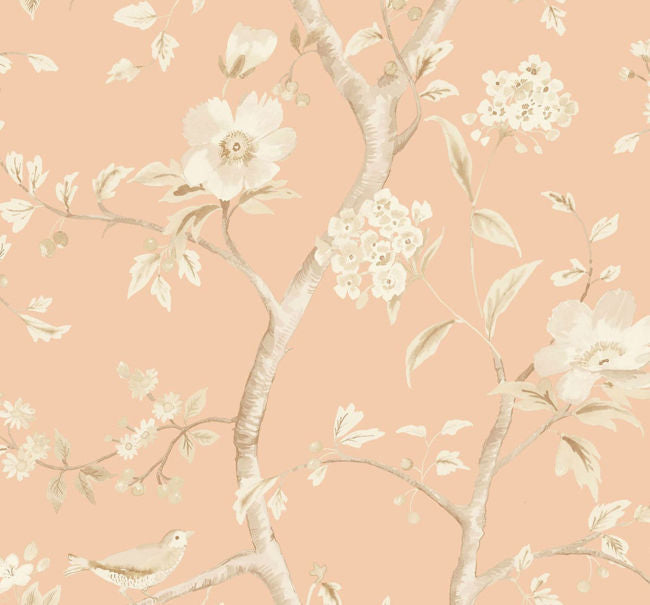 Southport Floral Trail - Soft Melon and Arrowroot Wallcovering | Malibu Wallpaper