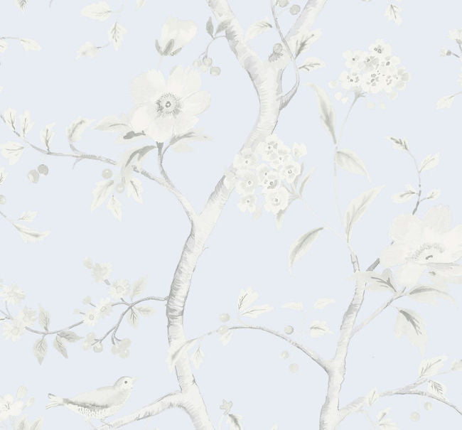 Southport Floral Trail - Blue Frost and Cove Gray Wallcovering | Malibu Wallpaper