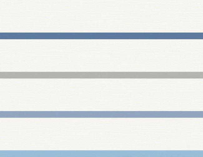 Crew Stripe - Air Force Blue, Gray, and Eggshell Wallcovering | Malibu Wallpaper