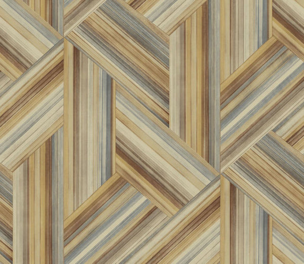 Geo Inlay - Saddle Brown and Steel Wallcovering | Malibu Wallcovering