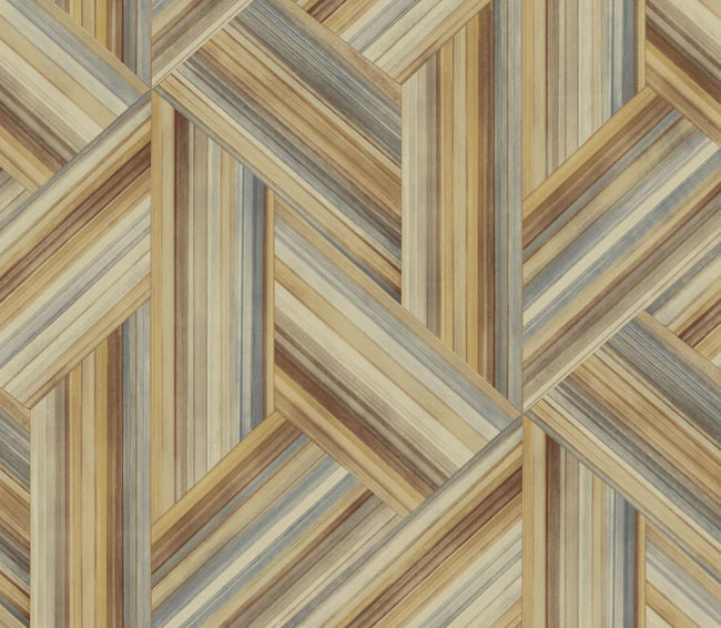 Geo Inlay - Saddle Brown and Steel Wallcovering | Malibu Wallpaper