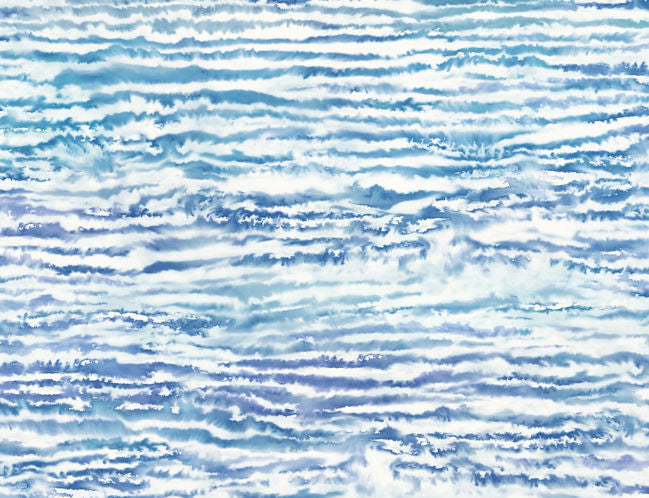Watercolor Waves - French Navy and Aqua Wallcovering | Malibu Wallpaper