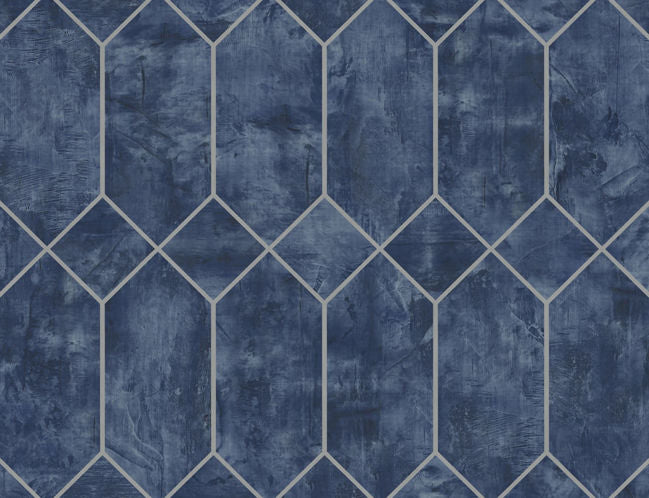 Rustic Geo - Denim Blue and Metallic Silver Wallcovering | Malibu Wallpaper