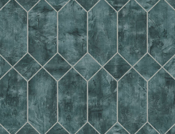 Rustic Geo - Emerald and Metallic Silver Wallcovering | Malibu Wallcovering