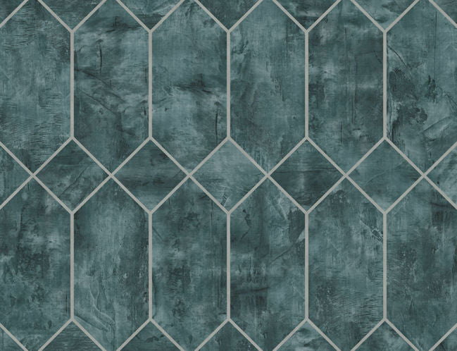 Rustic Geo - Emerald and Metallic Silver Wallcovering | Malibu Wallpaper