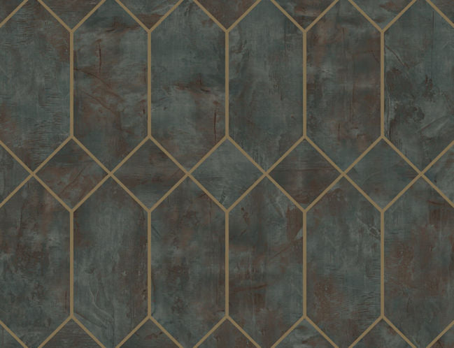 Rustic Geo - Rust, Forest Green, and Metallic Gold Wallcovering | Malibu Wallpaper