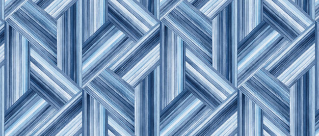 Geo Inlay Fabric - Denim and Sky Blue Wallcovering | Malibu Wallpaper