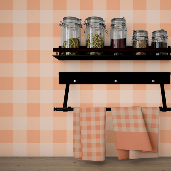 Peach Pit Check Wallcovering | DW Bespoke Studios
