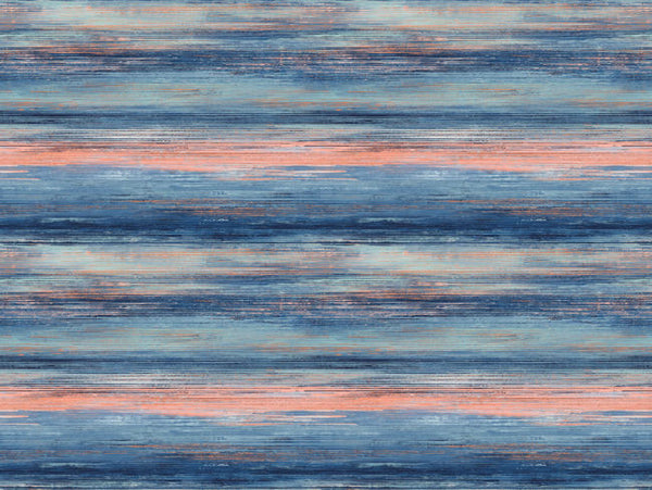 Sunset Stripes Fabric - Blueberry and Vermillion Orange Wallcovering | Malibu Wallcovering