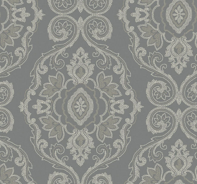 Nautical Damask - Black Sands Wallcovering | Malibu Wallpaper