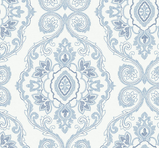 Nautical Damask - Coastal Blue Wallcovering | Malibu Wallpaper