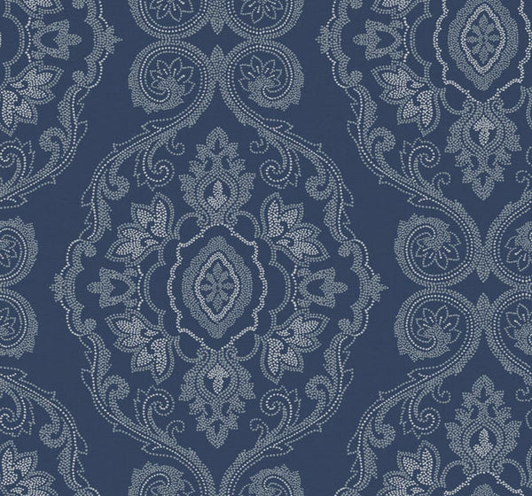 Nautical Damask - Nautical Blue Wallcovering | Malibu Wallcovering