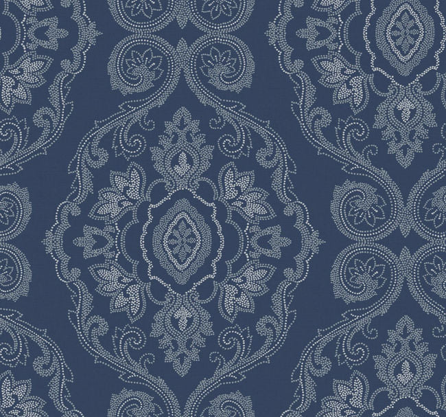 Nautical Damask - Nautical Blue Wallcovering | Malibu Wallpaper