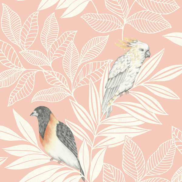Paradise Island Birds - Pink Sunset and Ivory Wallcovering | Malibu Wallcovering