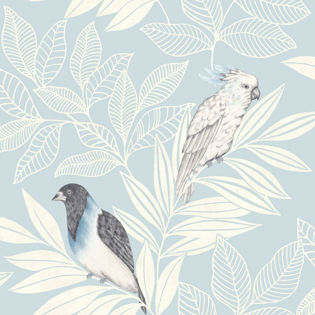 Paradise Island Birds - Blue Oasis and Ivory Wallcovering | Malibu Wallpaper