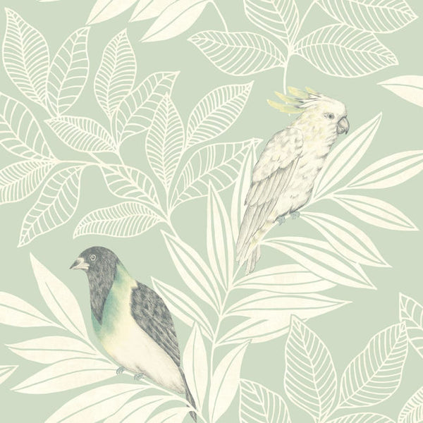Paradise Island Birds - Mint and Ivory Wallcovering | Malibu Wallcovering