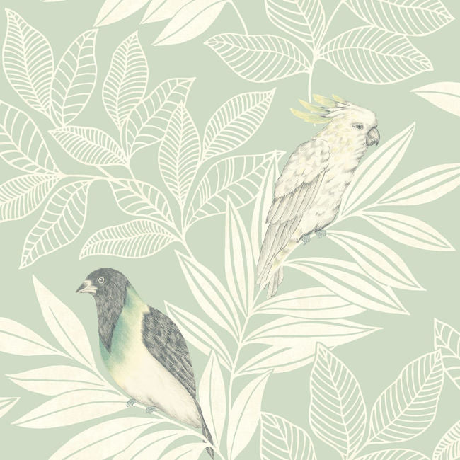 Paradise Island Birds - Mint and Ivory Wallcovering | Malibu Wallpaper