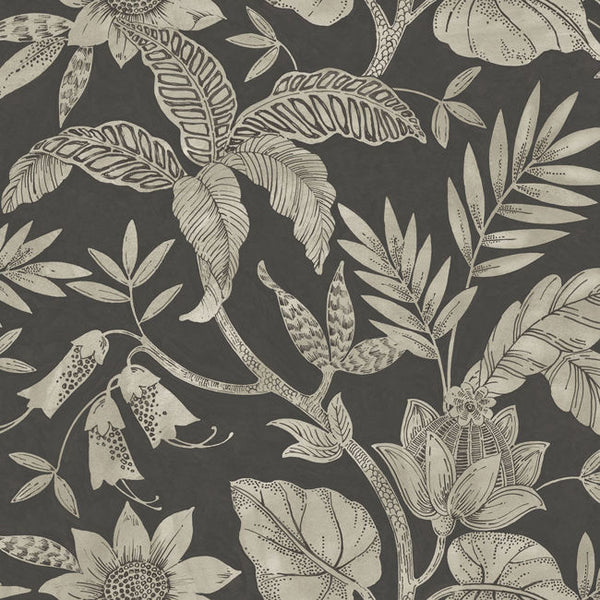 Rainforest Leaves - Brushed Ebony and Stone Wallcovering | Malibu Wallcovering
