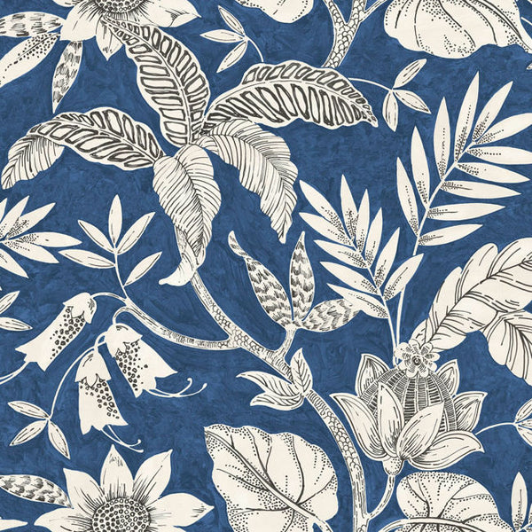 Rainforest Leaves - Sapphire and Brushed Ebony Wallcovering | Malibu Wallcovering