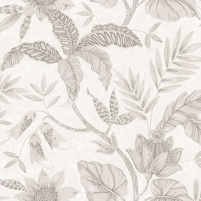Rainforest Leaves - Ivory and Daydream Gray Wallcovering | Malibu Wallpaper