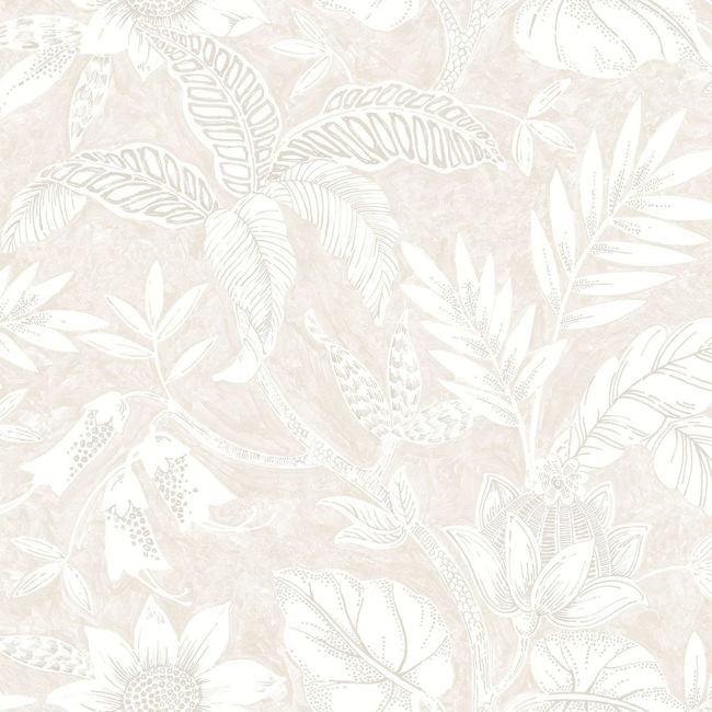 Rainforest Leaves - Sand Dune and Brushed Taupe Wallcovering | Malibu Wallpaper