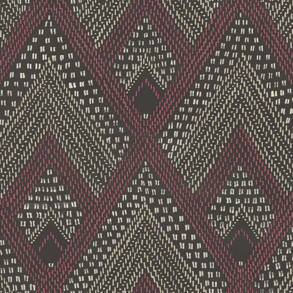 Panama Boho Diamonds - Cranberry and Brushed Ebony Wallcovering | Malibu Wallcovering