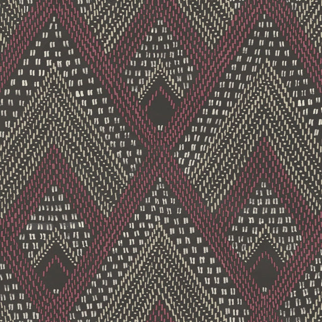 Panama Boho Diamonds - Cranberry and Brushed Ebony Wallcovering | Malibu Wallpaper