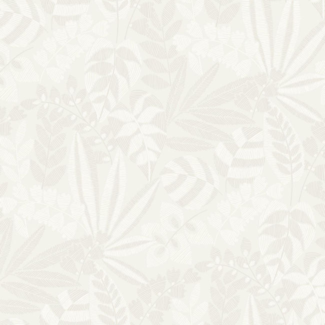 Botanica Striped Leaves - Gray Mist and Ivory Wallcovering | Malibu Wallpaper