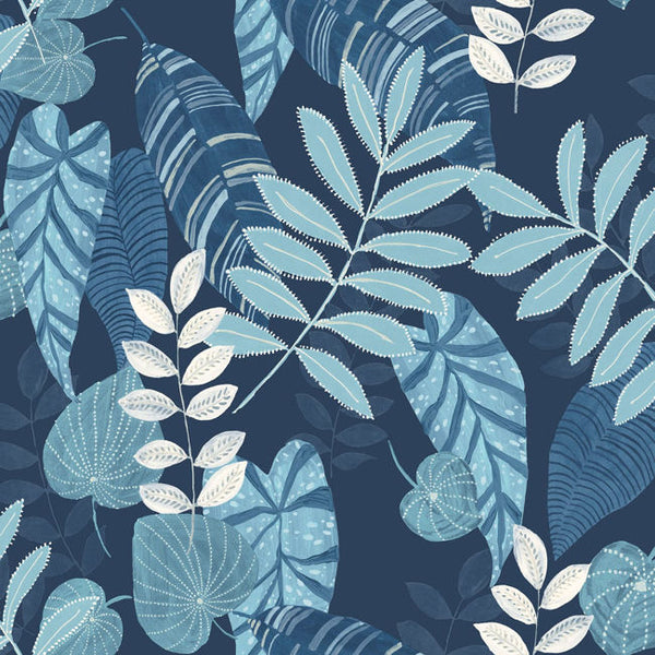 Tropicana Leaves - Sky Blue and Champlain Wallcovering | Malibu Wallcovering