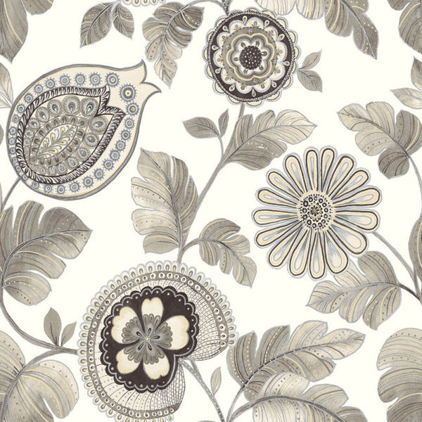 Calypso Paisley Leaf - Stone and Latte Wallcovering | Malibu Wallcovering