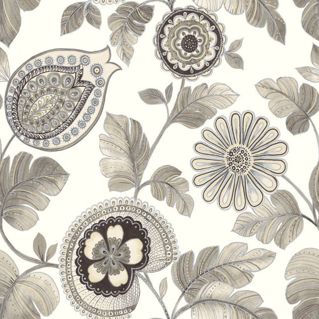 Calypso Paisley Leaf - Stone and Latte Wallcovering | Malibu Wallpaper