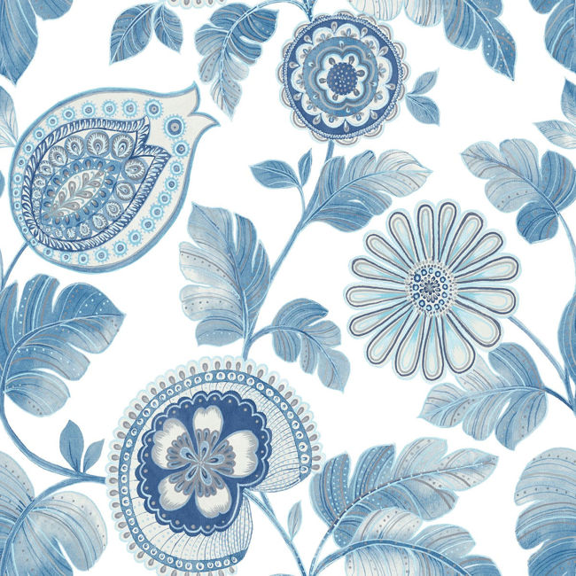 Calypso Paisley Leaf - Blue Oasis and Ivory Wallcovering | Malibu Wallpaper