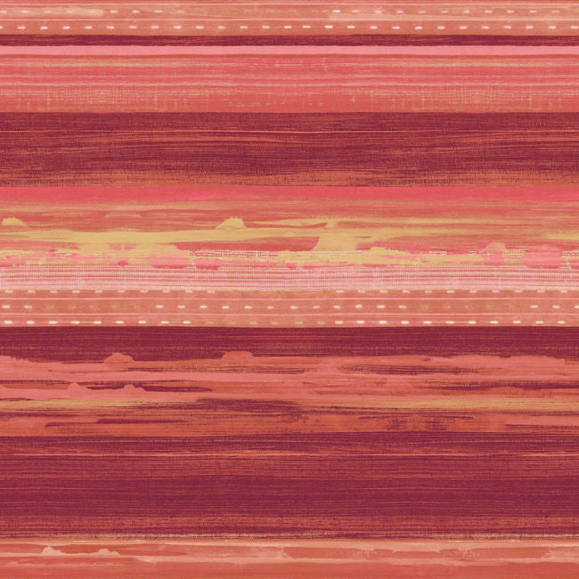 Horizon Brushed Stripe - Cranberry, Scarlet, and Blonde Wallcovering | Malibu Wallpaper