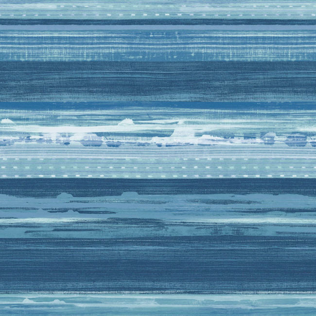 Horizon Brushed Stripe - Washed Denim and Sky Blue Wallcovering | Malibu Wallpaper