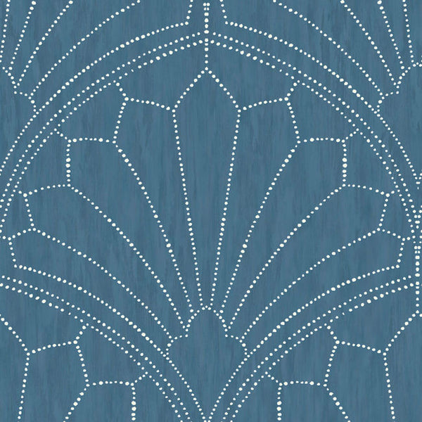 Scallop Medallion - Steel Blue and Ivory Wallcovering | Malibu Wallcovering