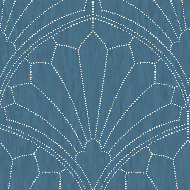 Scallop Medallion - Steel Blue and Ivory Wallcovering | Malibu Wallpaper