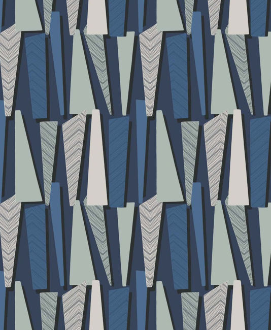 Geometric Shadows - Denim Wallcovering | Malibu Wallpaper