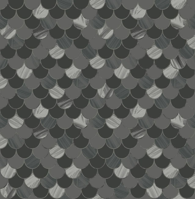 Catalina Scales - Black, Ocean Blue, Gray, and Metallic Silver Wallcovering | Malibu Wallpaper