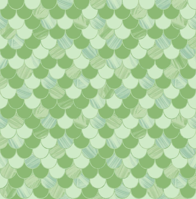Catalina Scales - Pear Green, Mint, and Metallic Wallcovering | Malibu Wallpaper