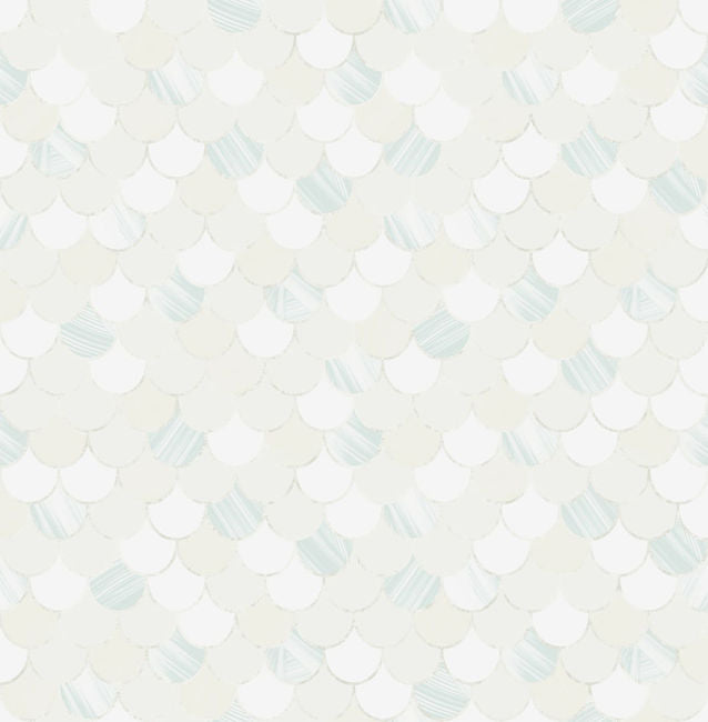 Catalina Scales - Light Blue, Metallic, and White Wallcovering | Malibu Wallpaper