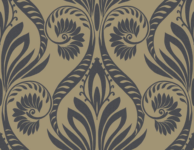 Bonaire - Black and Metallic Gold Wallcovering | Malibu Wallpaper