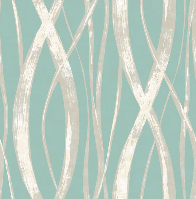 Barbados - Turquoise, Metallic Silver, and White Wallcovering | Malibu Wallpaper