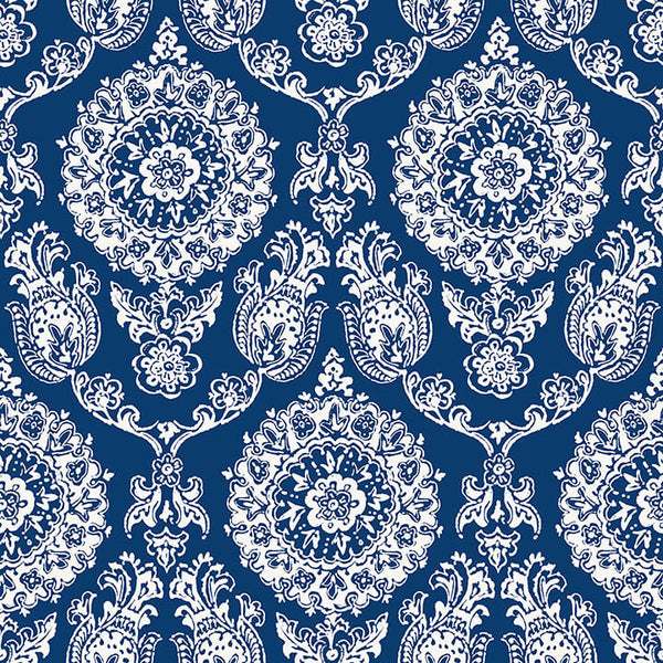 Helm Damask, Navy Wallcoverings | Malibu Wallcovering